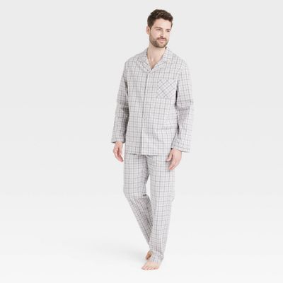 Mens Plaid Poplin Pajama Set - Goodfellow & Co Gray S
