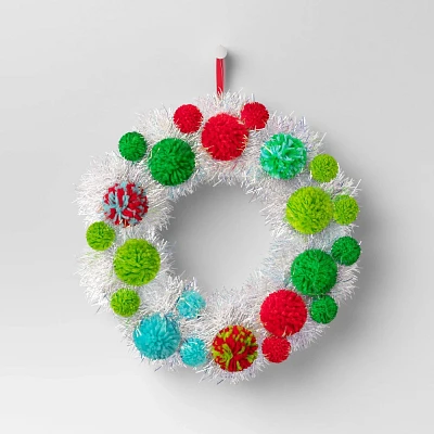 15 Pom Pom and Tinsel Novelty Christmas Wreath - Wondershop