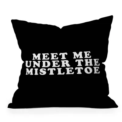 16x16 Leah Flores Christmas Mistletoe Kiss Throw Pillow Black - Deny Designs