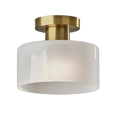 Adesso Rhodes Flush Mount Antique Brass: 9 Glass Shade, ETL Listed, Dimmable Ceiling Light Fixture