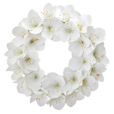 24 Artificial Amaryllis Wreath White - Nearly Natural: Unlit, Indoor/Outdoor Decor