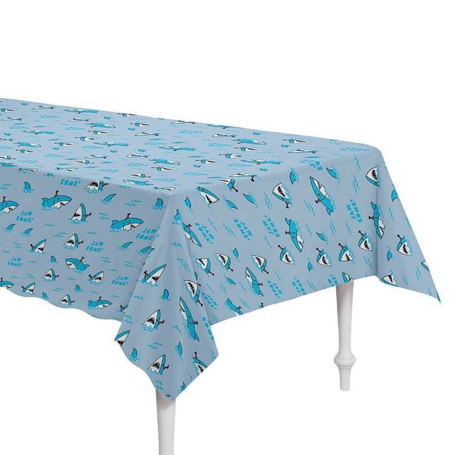 54x84 Shark Printed Plastic Table Cover Blue - Spritz