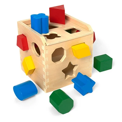 Melissa & Doug Shape Sorting Cube - Classic Wooden Toy With 12 Shapes