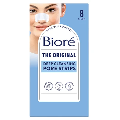 Biore Deep Cleansing Pore Strips, Original, Blackhead Remover Strips, Oil Free, Pore Unclogging - 8ct