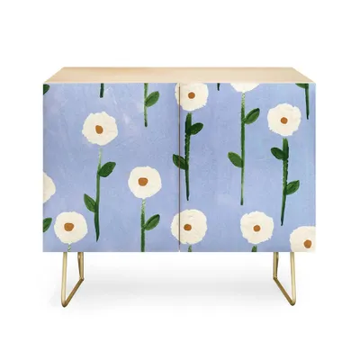 Reves et Histoires Cute Little Flowers Gold Legged Credenza  - Deny Designs: Mid-Century Bohemian Style