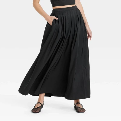 Women Pleated A-Line Maxi Skirt