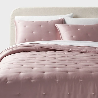 3pc King TENCEL Comforter and Sham Set Blush - Threshold: Satin Weave, 320 Thread Count, Cooling