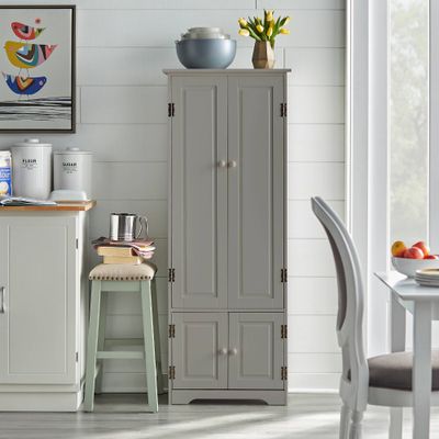 Buylateral Extra Tall Cabinet : Nautical Style, Laminated Surface, 4-Door Pantry Storage