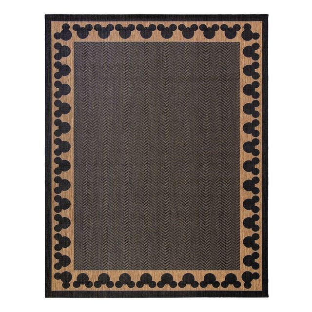 8x10 Mickey Mouse & Friends Chestnut Border Outdoor Rug Black: Durable Polypropylene, UV & Mildew Resistant