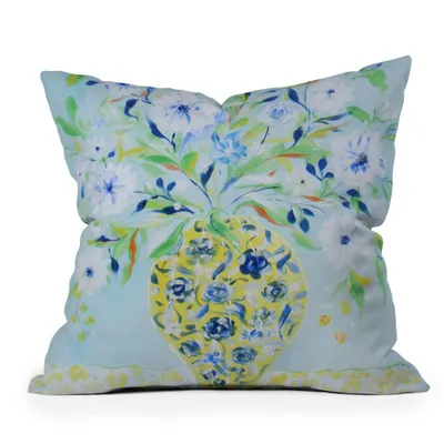 16x16 Nadar Musa Fresh Green Chinoiserie Square Throw Pillow Blue - Deny Designs