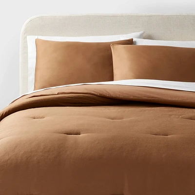 Twin/Twin Extra Long Washed Cotton Sateen Comforter and Sham Set Light Brown - Threshold: 250 Thread Count, OEKO-TEX Certified