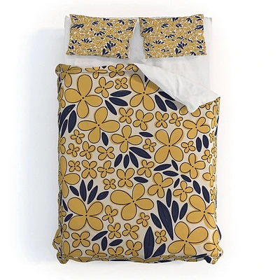 Deny Designs Full/Queen Alisa Galitsyna Four Leaf Flower Pattern Duvet Cover and Pillow Sham Set Yellow: Woven Polyester, 300 Thread Count, Zippered