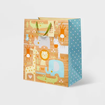 Xlarge Animals on Woodgrain Baby Shower Gift Bag - Spritz