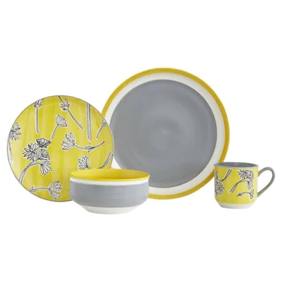 Baum Bros. 16pc Stoneware Ribbon and Bloom Dinnerware Set Yellow