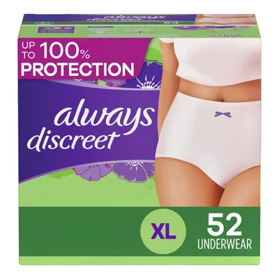 Always Discreet Incontinence & Postpartum Incontinence Underwear for Women - Maximum Protection - XL - 52ct