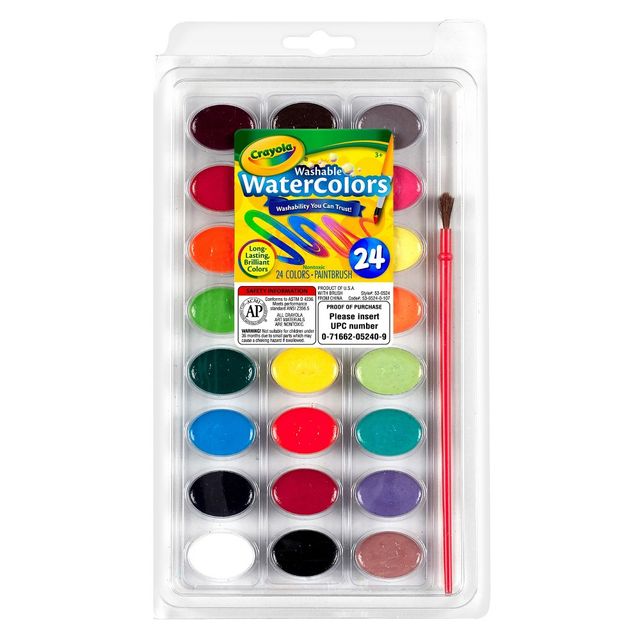 Crayola 24ct Washable Watercolor Paints with Brush: Back to School Art and Painting Supplies for Kids