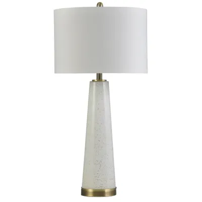 Glass and Metal Pillar Table Lamp with Drum Shade White/Gold - StyleCraft: Contemporary Adjustable, Polyester Shade, UL Listed