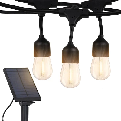 Brightech 15-Bulb LED AmbiencePro Hanging Solar 1W 2700K Outdoor String Lights Clear Bulb Black Wire