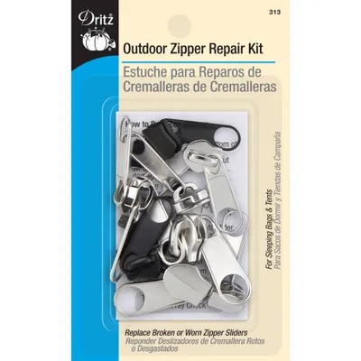 Dritz 14ct Outdoor Zipper Repair Kit of Sliders and Stops: Metal Sewing Kit for Zipper Fix & Replacement, 14 Pieces