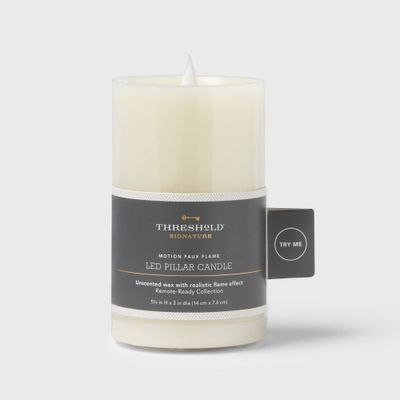 3 x 5 LED Pillar Candle Cream - Threshold: Unscented, Wax, Battery Operated