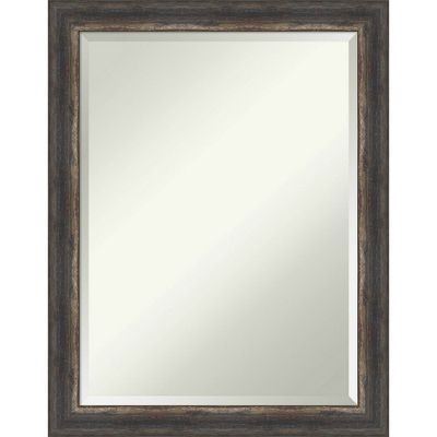 Amanti Art 22x28 Bark Rustic Char Narrow Framed Wall Mirror Brown : Beveled Glass, Polystyrene Frame, Wall Mount