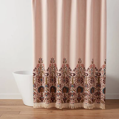 Boho Floral Border Shower Curtain Pink - Threshold