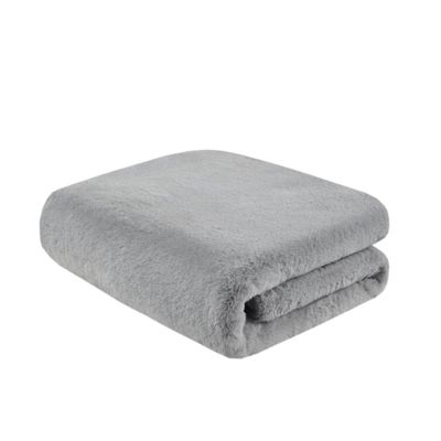 50x60 Sienna Solid Premium Faux Fur Throw Blanket Gray - Madison Park