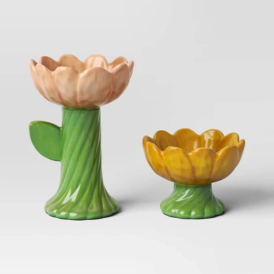 Set of 2 Ceramic Flower Candle Holders - Threshold