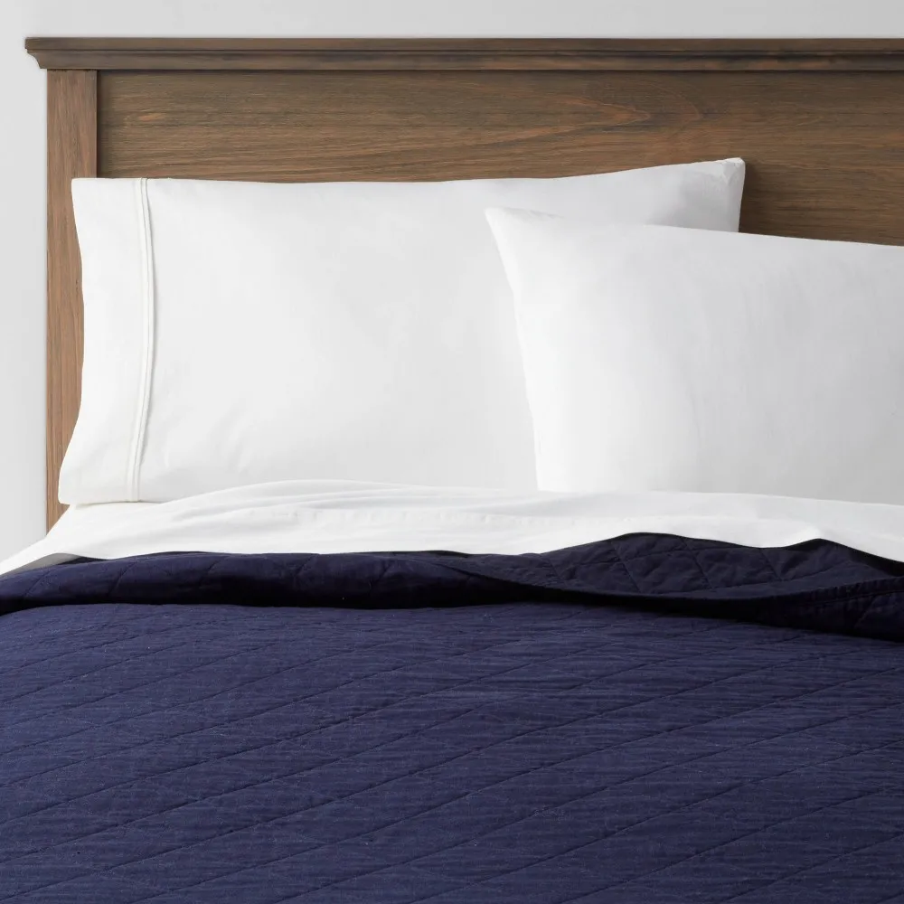 King Diamond Stitch Cotton Linen Quilt Navy - Threshold: OEKO-TEX Certified, Midweight Coverlet, All Ages