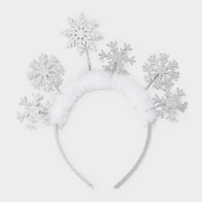 Holiday Fluffy Snowflake Headband - White/Silver