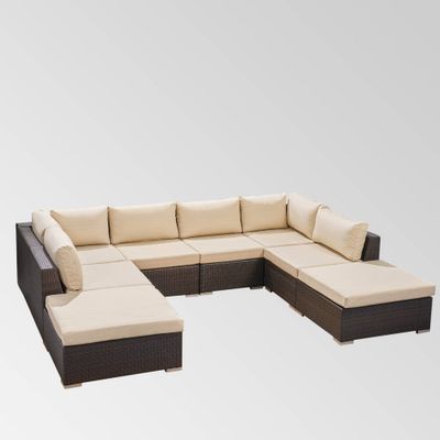 Santa Rosa 8pc Wicker Sectional Sofa Set: Christopher Knight Home, All-Weather, Aluminum Frame