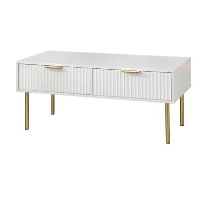 Lifestorey Russo Channel Front Coffee Table with 2 Drawers : Modern Rectangular Design, MDF Laminate Finish, Storage