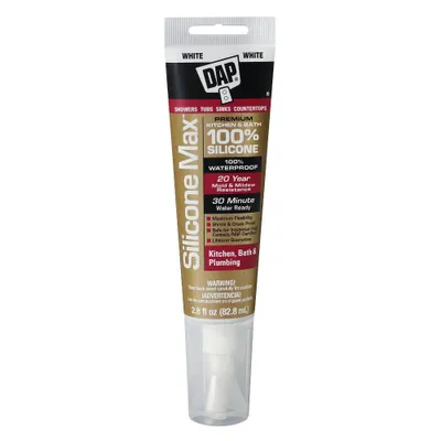 DAP Silicone Max Kitchen and Bath 2.8oz White: Lifetime Warranty Sealant for Bathroom & Kitchen