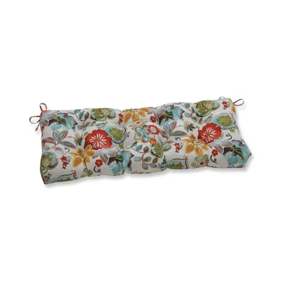 18x48 Alatriste Indoor/Outdoor Bench Cushion Ivory - Pillow Perfect: Water-Resistant, Tufted, Floral Print