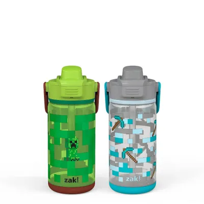 Zak Designs 16oz Plastic Kids Water Bottle with Bumper and Antimicrobial Spout Minecraft