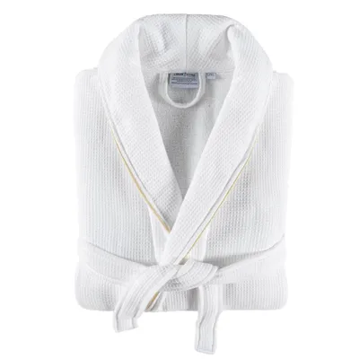 Turkish Cotton Hotel Waffle Terry Bathrobe White/Gold