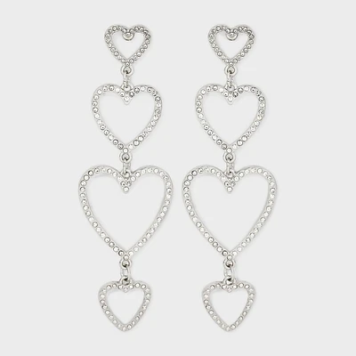 Embellished Open Heart Drop Earrings - Wild Fable Silver