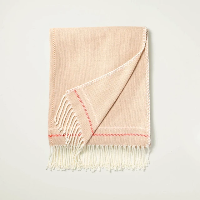 Hearth &amp; Hand with Magnolia Soft Woven Blue Textured Border Throw Blanket