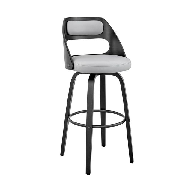 26 Julius Counter Height Barstool with Gray Faux Leather Seat Black Finish Frame - Armen Living