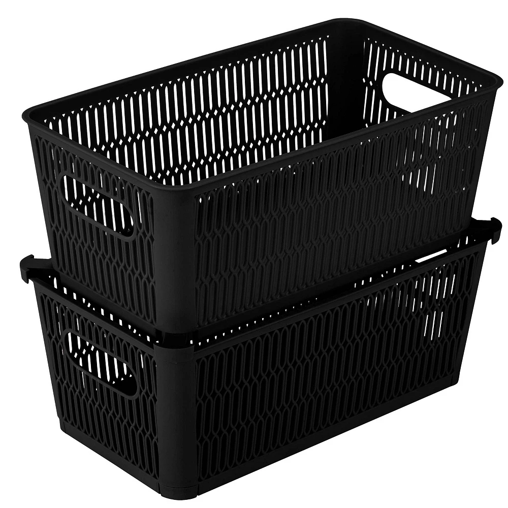 Simplify 2pk Slide and Stack Shelf Storage Tote Small Black