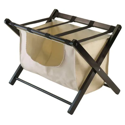 Dora Luggage Rack with Removable Fabric Basket Walnut Brown - Winsome: Guest Room Essentials