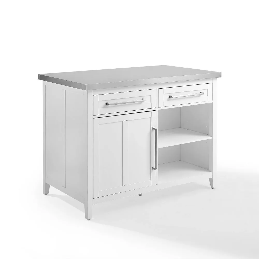 Silvia Stainless Steel Top Kitchen Island White/Stainless Steel - Crosley