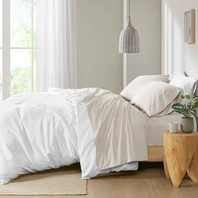 Full 200 Thread Count Cotton Peached Percale Sheet Set Ivory