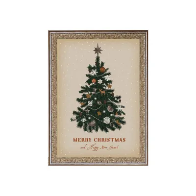 8 x 10 Merry Christmas and Happy New Year Tree Silver/Gold Frame Wall Canvas - Petal Lane: Vintage Style, Digital Art