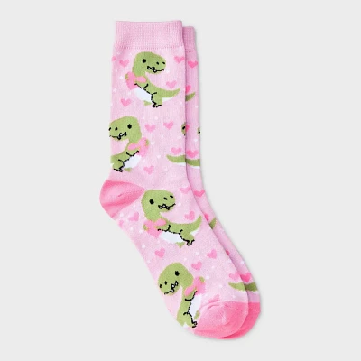 Women Dinoaur Valentine Day Crew Sock - Light  4-10