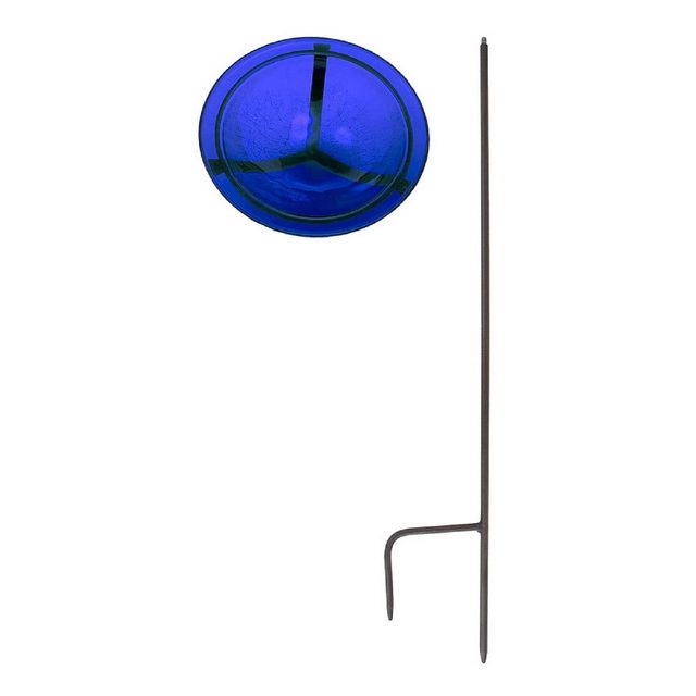 3 Iron and Crackle Glass Birdbath Bowl with Stake Cobalt Blue - ACHLA Designs: Hand-Blown, Weather-Resistant, No Assembly Required