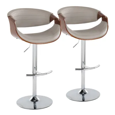 LumiSource Set of 2 Symphony Adjustable Barstools : Mid-Century Modern, Swivel, Footrest