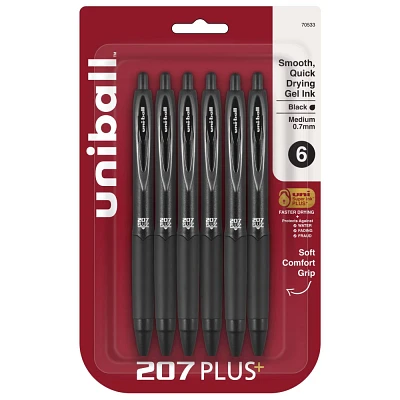 uniball 6pk 207 Plus+ Gel Pen 0.7mm Medium Point Black Ink Black Barrel: Signo Gel Pens, Stationery & Office Supplies