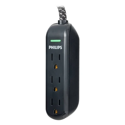 Philips 8 3-Outlet Grounded Extension Cord - Black