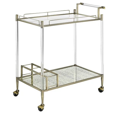 Acme Furniture Cirro Bar Serving Cart Antique Mirror/Wire Brass